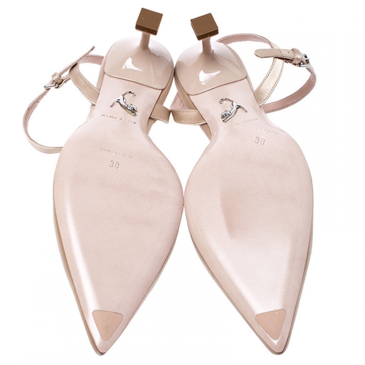 مملوكة مسبقًا Miu Miu Beige Satin Crystal Embellished Ankle Strap Sandals Size 38