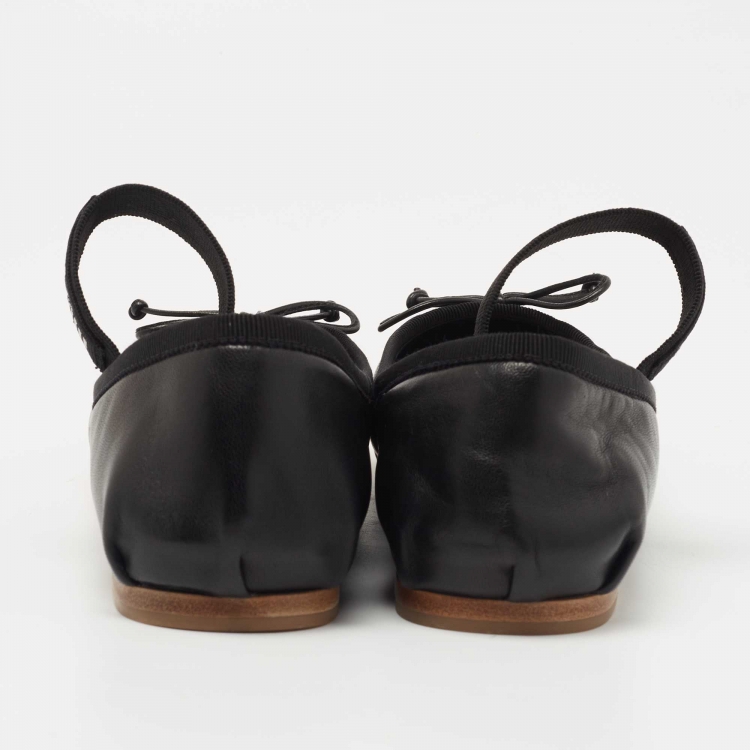 Pre Owned Miu Miu Black Leather Mary Jane Bow Ballet Flats Size 37.5