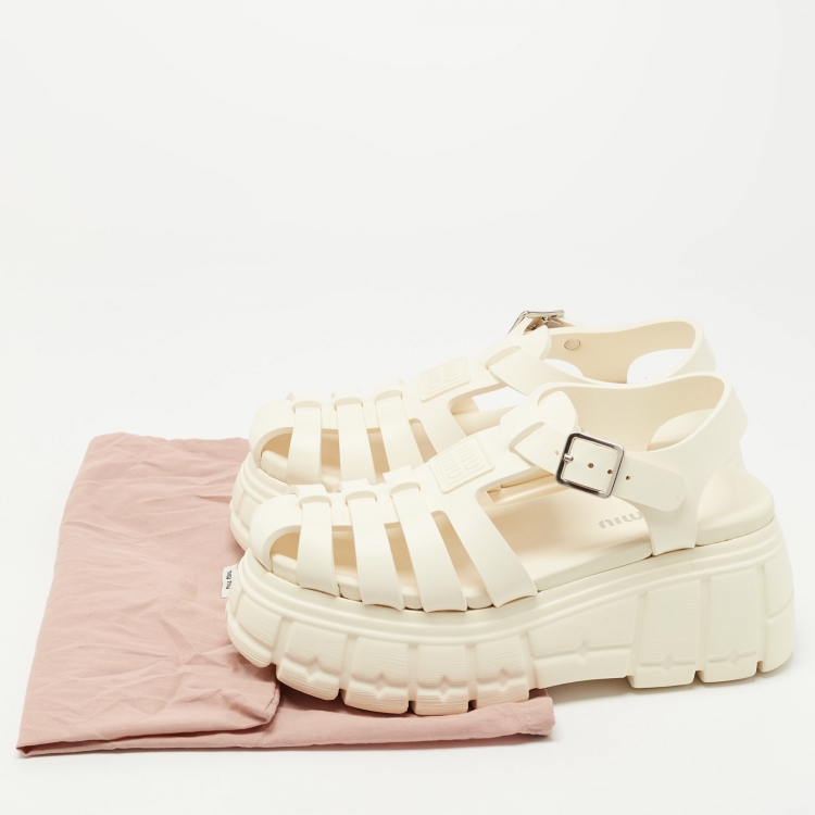 Pre Owned Miu Miu Cream Rubber Eva Platform Sandals Size 39