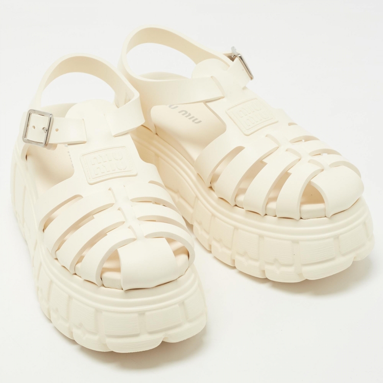 Pre Owned Miu Miu Cream Rubber Eva Platform Sandals Size 39