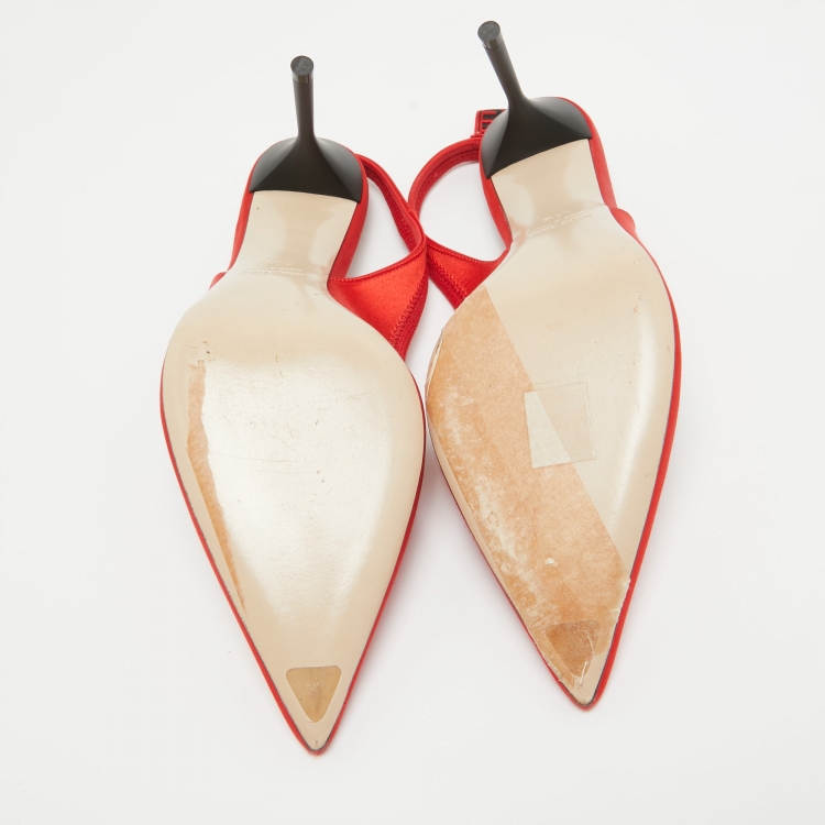 Pre Owned Miu Miu Red Satin Slingback Pumps Size 39.5