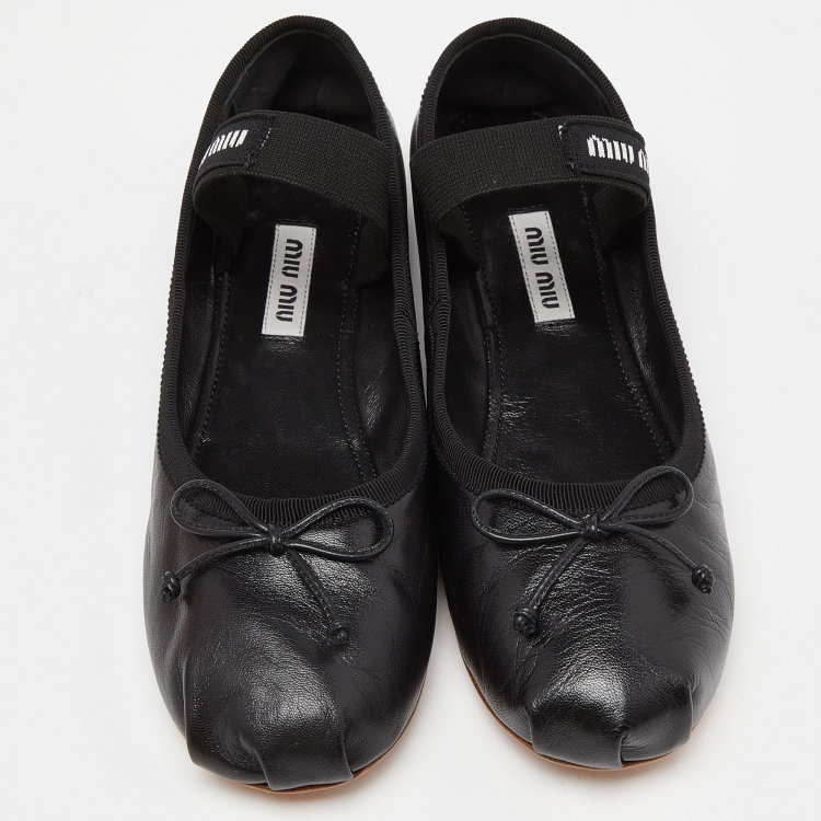 Pre Owned Miu Miu Black Leather Belt Ballerina Flats Size 36