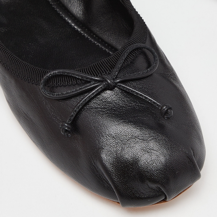 Pre Owned Miu Miu Black Leather Belt Ballerina Flats Size 36