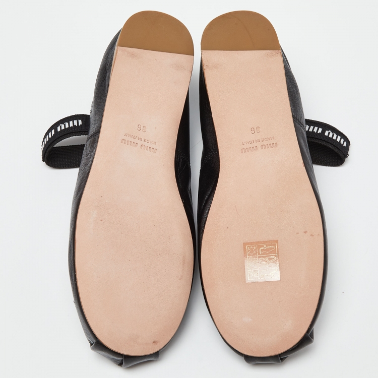 Pre Owned Miu Miu Black Leather Belt Ballerina Flats Size 36