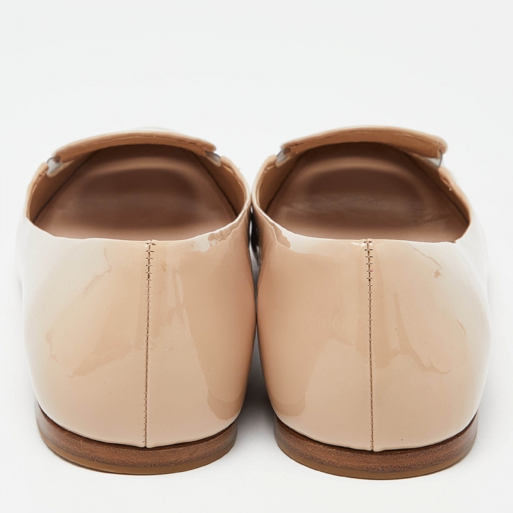 Pre Owned Miu Miu Beige Patent Leather and PVC Ballet Flats Size 40