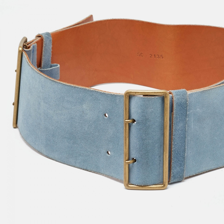 Pre Owned Miu Miu Light Blue Suede Adjustable Buckle Belt 80CM