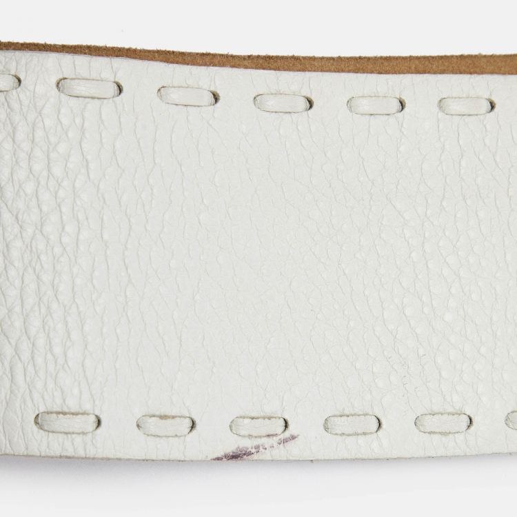 Pre Owned Miu Miu White Leather Round Buckle Belt 80CM