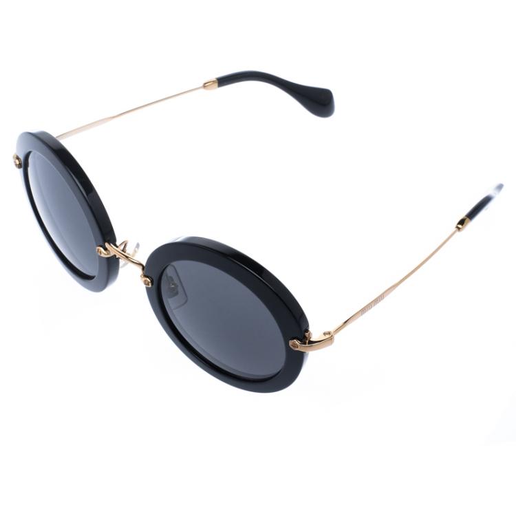 Pre Owned Miu Miu Black SMU 13N Round Sunglasses