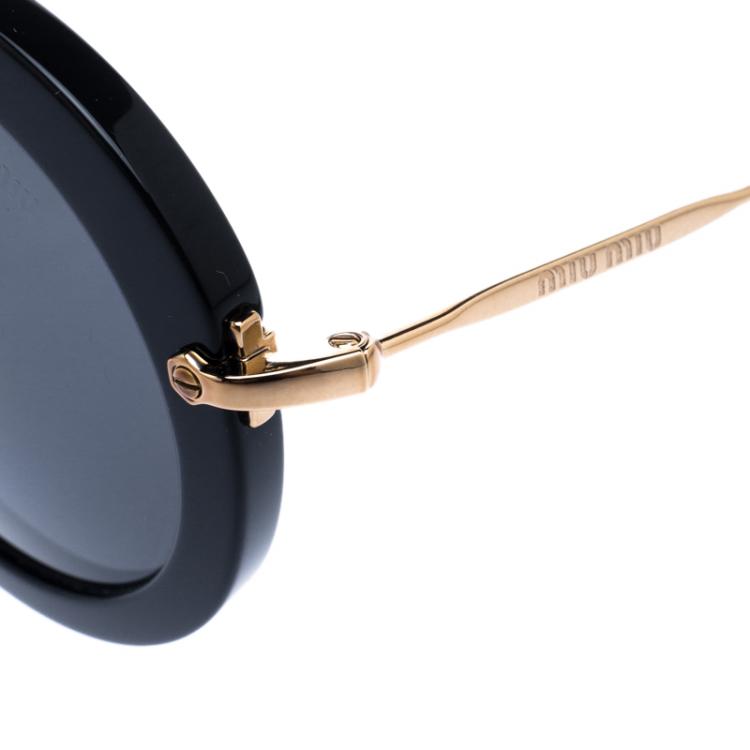 Pre Owned Miu Miu Black SMU 13N Round Sunglasses