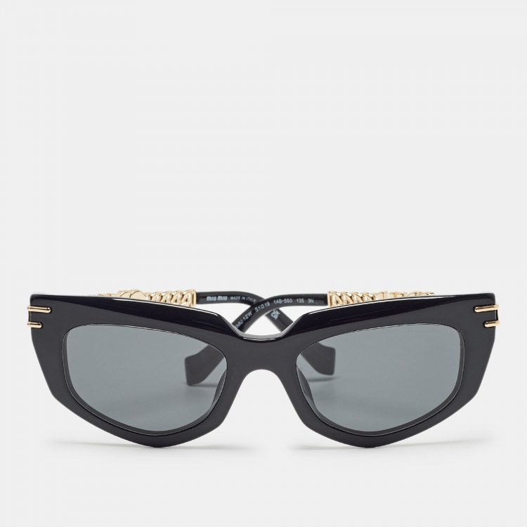 مملوكة مسبقًا Miu Miu Black/Gold SMU12W Chain Cat Eye Sunglasses