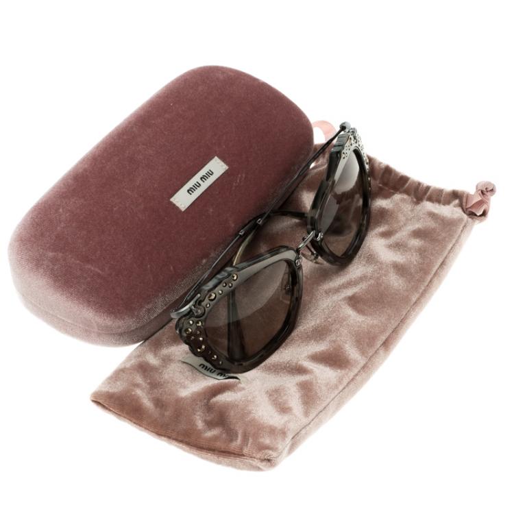 Pre Owned Miu Miu Black Glitter SMU04Q Cat Eye Sunglasses