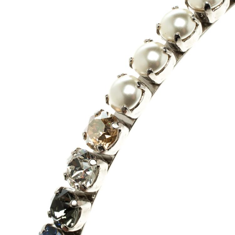 Pre Owned Miu Miu Multicolor Crystals Palladium Finish Metal Headband