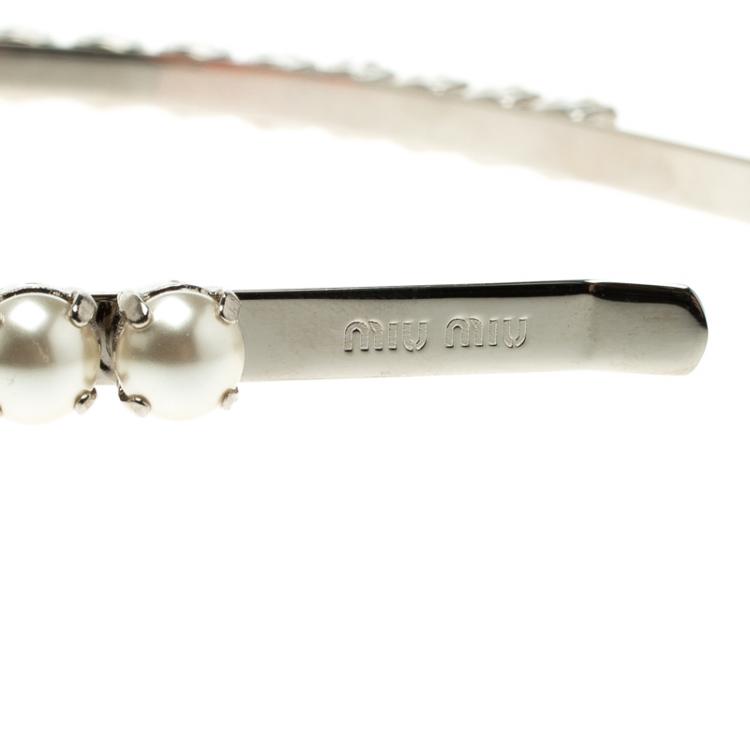 Pre Owned Miu Miu Multicolor Crystals Palladium Finish Metal Headband