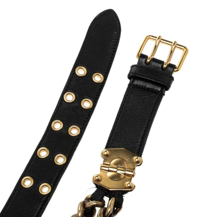 Pre Owned Miu Miu Black Leather Chain Link Belt 85cm