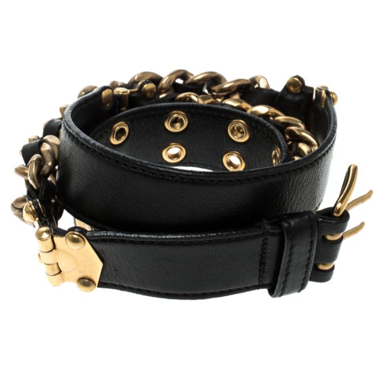 Pre Owned Miu Miu Black Leather Chain Link Belt 85cm
