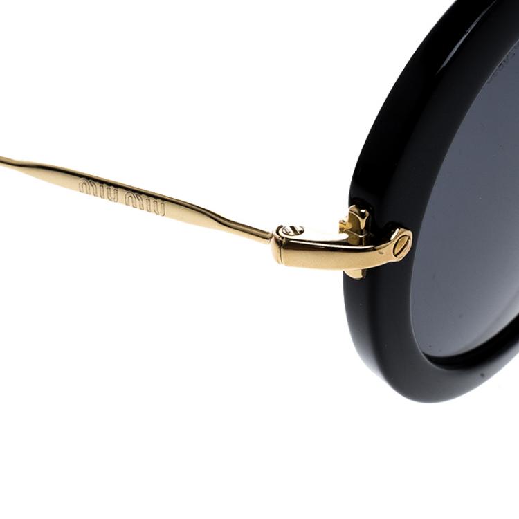 Pre Owned Miu Miu Black/Gold SMU13N Round Sunglasses