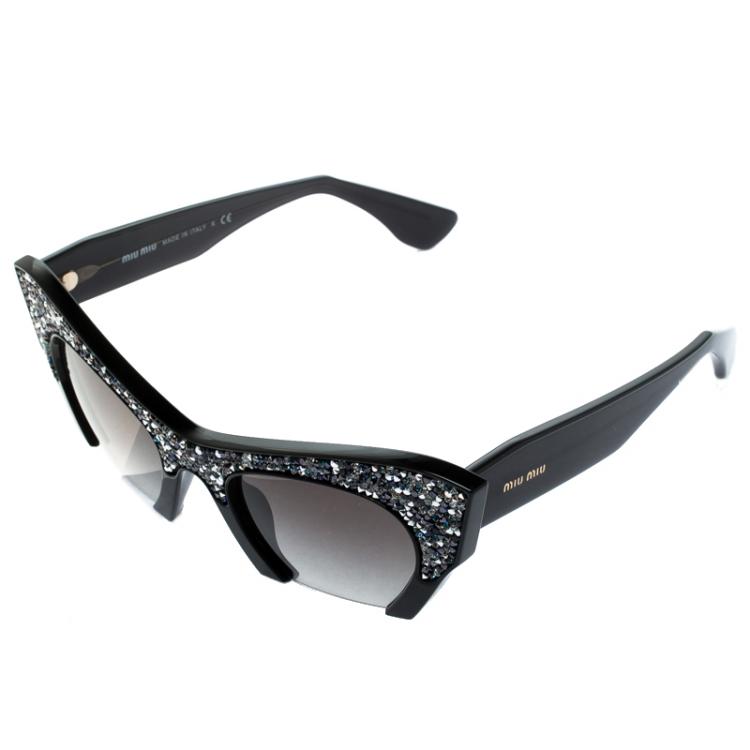 Pre Owned Miu Miu Crystal Embellished SMU 01Q Cut Out Sunglasses