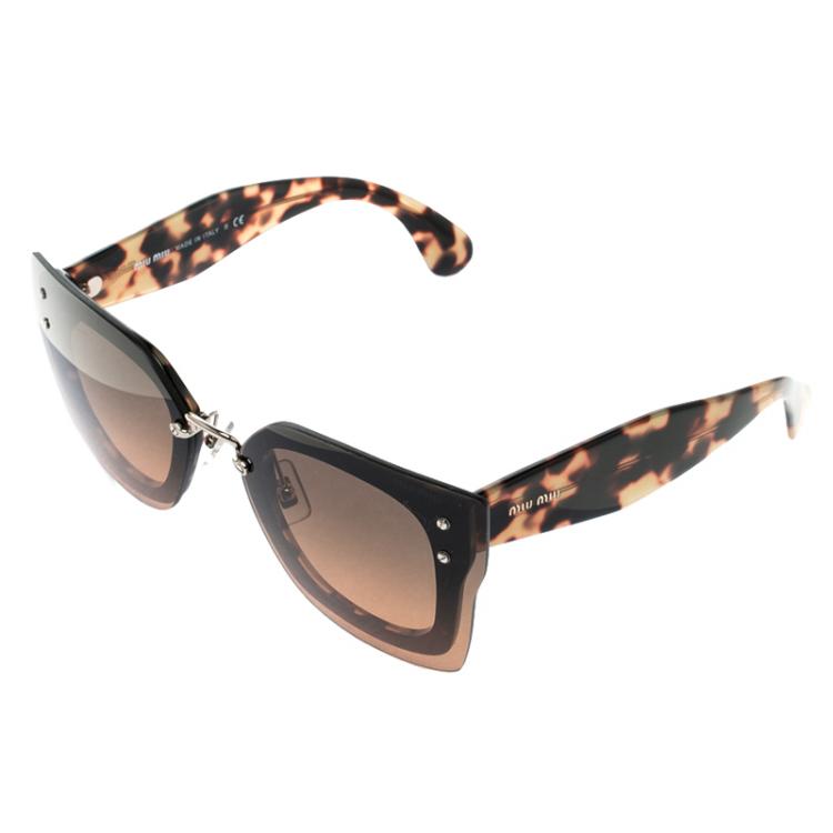 Pre Owned Miu Miu Brown Tortoise SMU 04R Butterfly Sunglasses