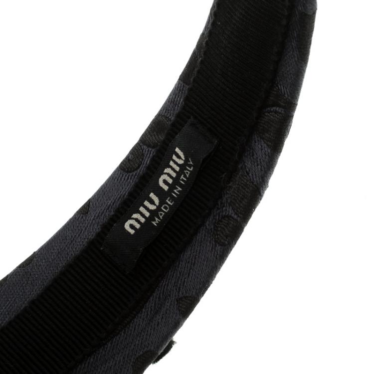 Pre Owned Miu Miu Navy Blue Jacquard Grifon Metal Embellished Headband
