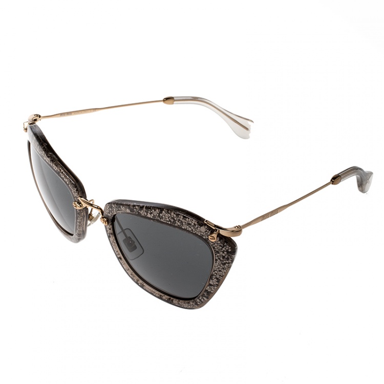 Pre Owned Miu Miu Grey Glitter/Black SMU10N Cat Eye Sunglasses