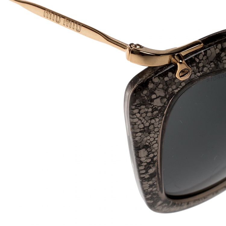 Pre Owned Miu Miu Grey Glitter/Black SMU10N Cat Eye Sunglasses