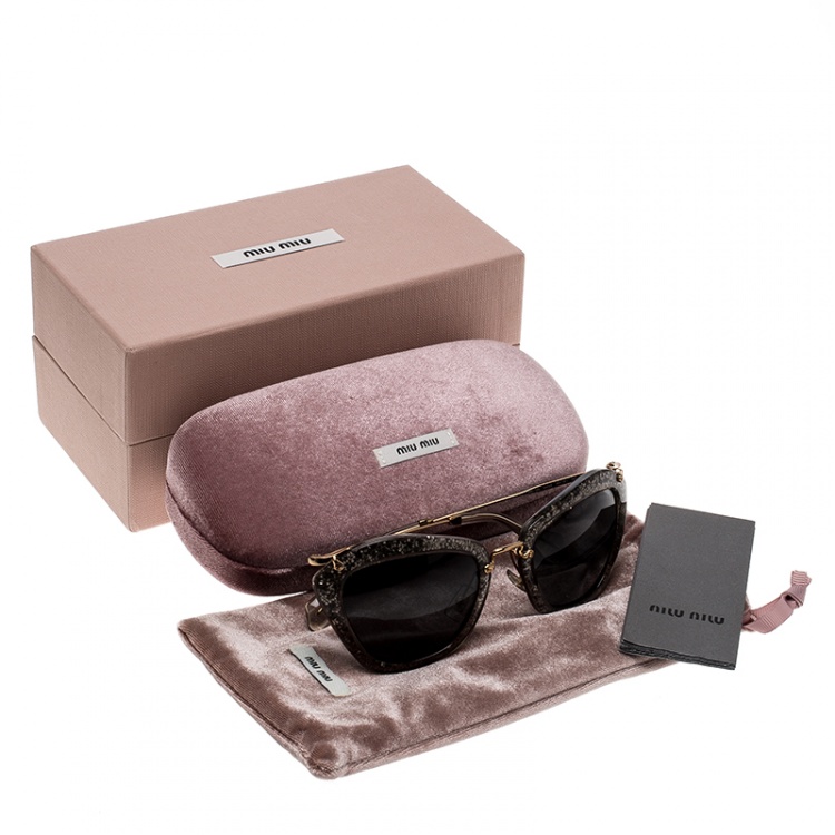 Pre Owned Miu Miu Grey Glitter/Black SMU10N Cat Eye Sunglasses