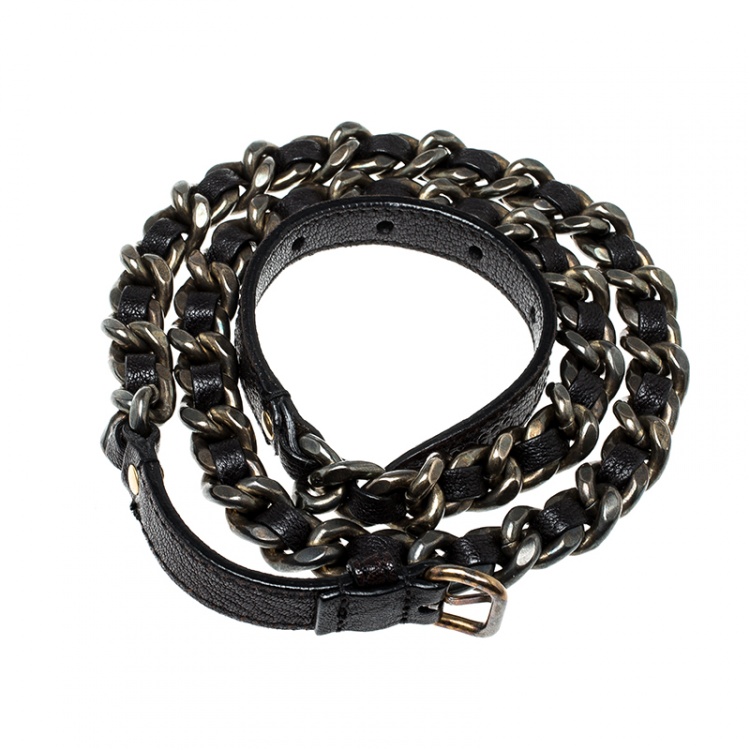 Pre Owned Miu Miu Brown Leather Chain Link Belt 90cm