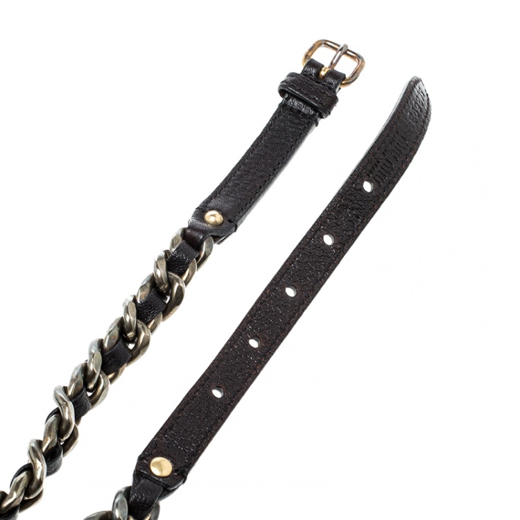 Pre Owned Miu Miu Brown Leather Chain Link Belt 90cm