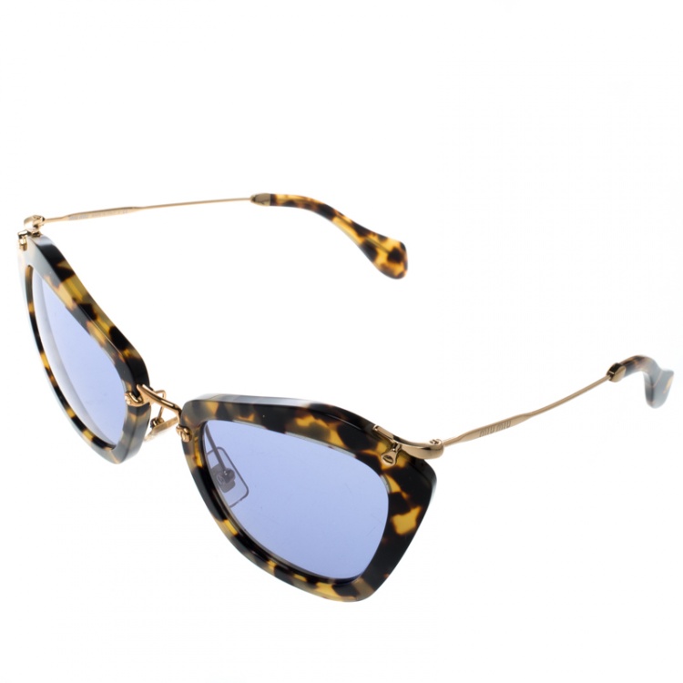 Pre Owned Miu Miu Tortoise/Blue SMU10N Cat Eye Sunglasses