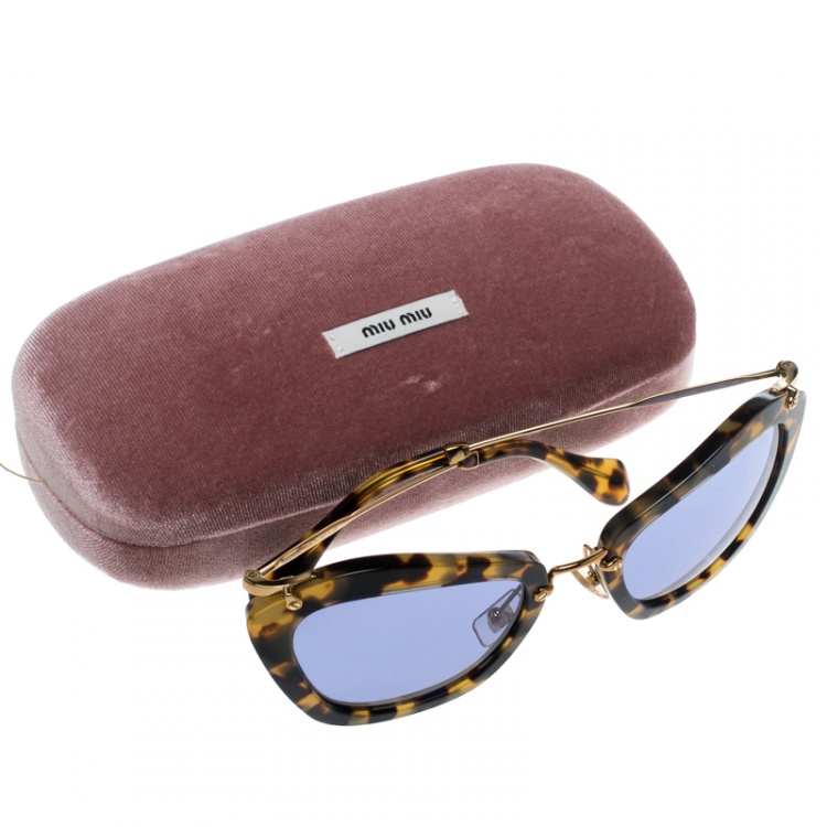Pre Owned Miu Miu Tortoise/Blue SMU10N Cat Eye Sunglasses