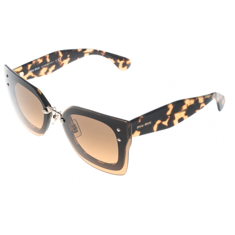 Pre Owned Miu Miu Brown Tortoise SMU 04R Butterfly Sunglasses