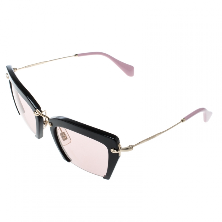 Pre Owned Miu Miu Pink/Black SMU10Q Rasoir Half Rim Sunglasses
