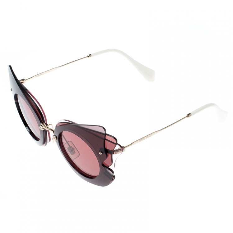 Pre Owned Miu Miu Gold/Brown SMU02S Butterfly Sunglasses