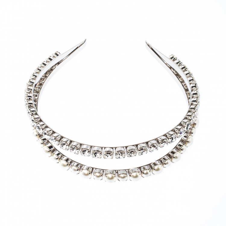 Pre Owned Miu Miu Classic Faux Pearl & Crystal Double Headband