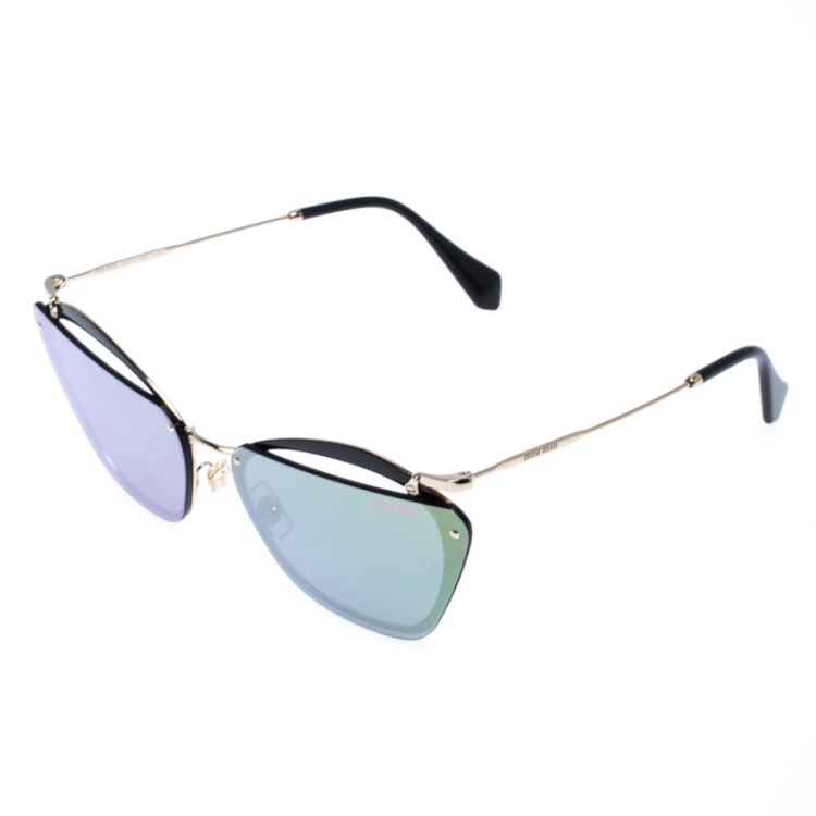 Pre Owned Miu Miu Black/Gold Mirror SMU 54T Frame Sunglasses