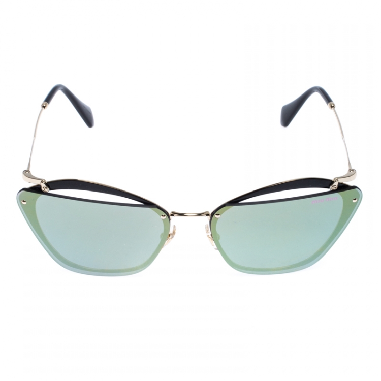 Pre Owned Miu Miu Black/Gold Mirror SMU 54T Frame Sunglasses
