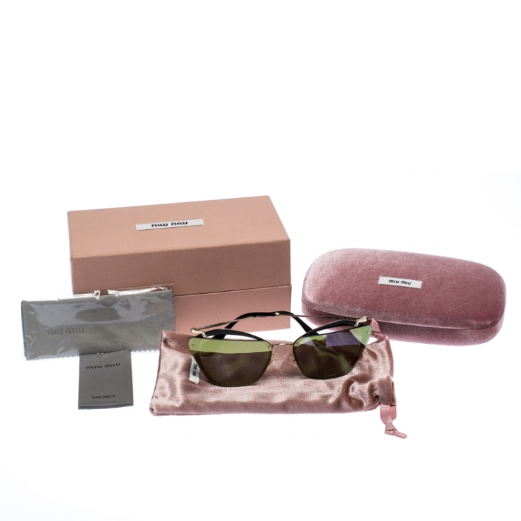 Pre Owned Miu Miu Black/Gold Mirror SMU 54T Frame Sunglasses