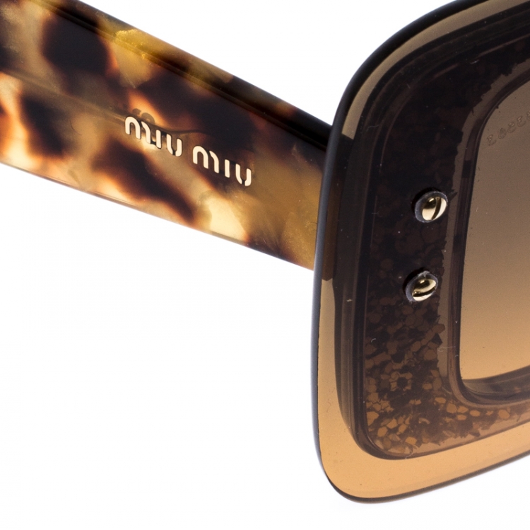 Pre Owned MIu Miu Tortoise Shell Glittered/Brown Grey Gradient SMU01R Square Sunglasses