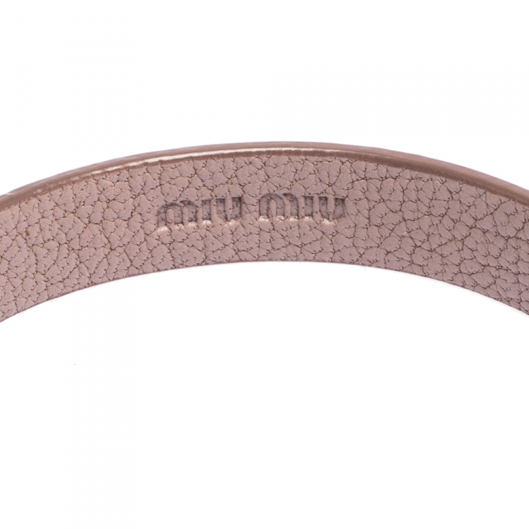 Pre Owned Miu Miu Dusty Pink Leather Gold Tone Crescent Moon Charm Bracelet