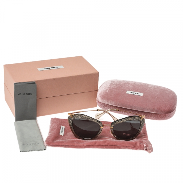 Pre Owned Miu Miu Gold Shimmer Inlay/ Grey Smu 10N Cat Eye Sunglasses