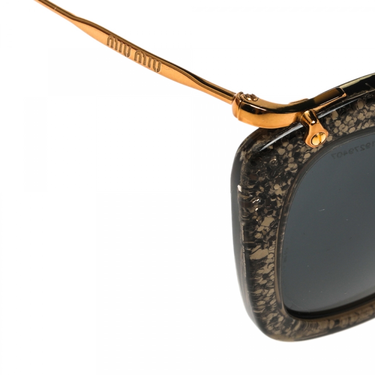 Pre Owned Miu Miu Gold Shimmer Inlay/ Grey Smu 10N Cat Eye Sunglasses