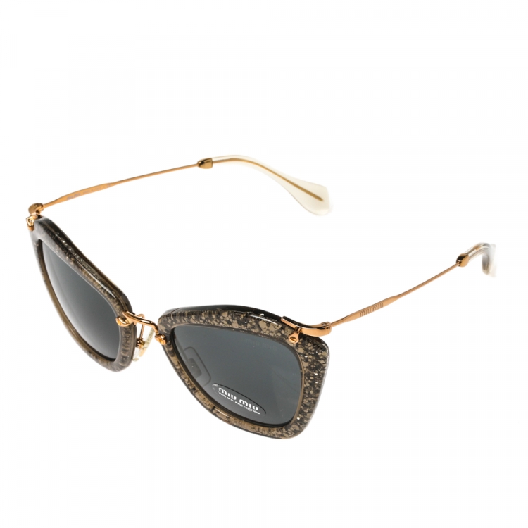 Pre Owned Miu Miu Gold Shimmer Inlay/ Grey Smu 10N Cat Eye Sunglasses