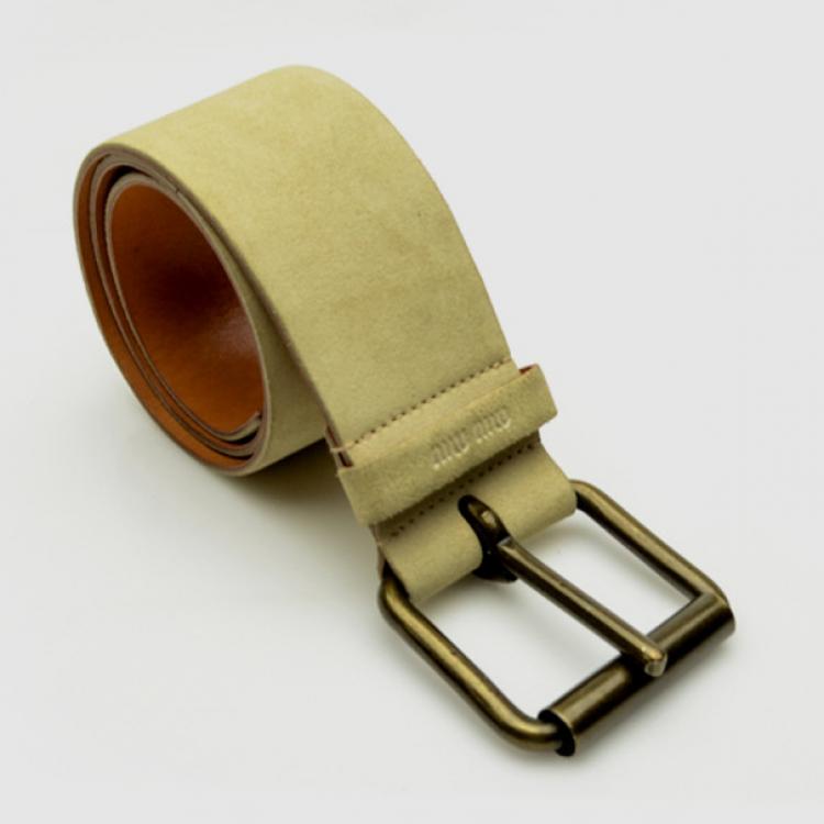 Pre Owned Miu Miu Cream Suede Waist Belt Size 75 CM
