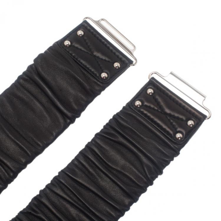 Pre Owned Miu Miu Black Leather Waist Belt 90CM