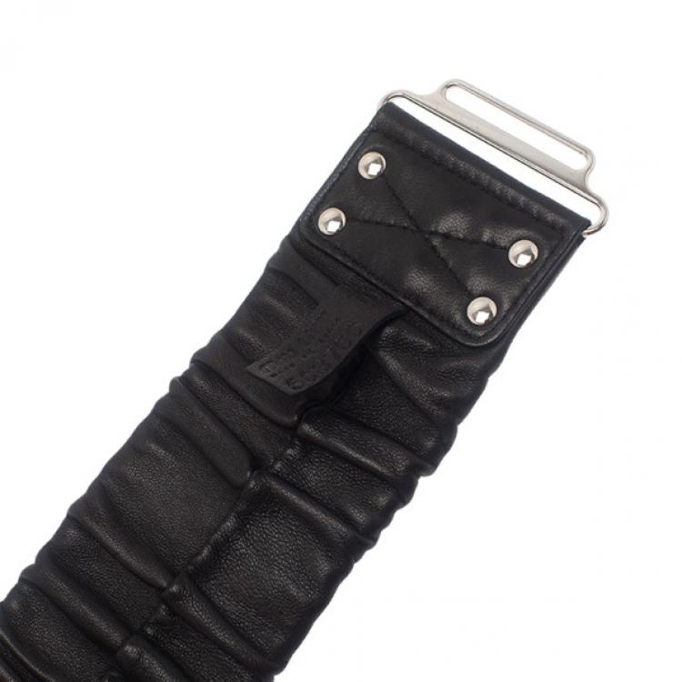 Pre Owned Miu Miu Black Leather Waist Belt 90CM