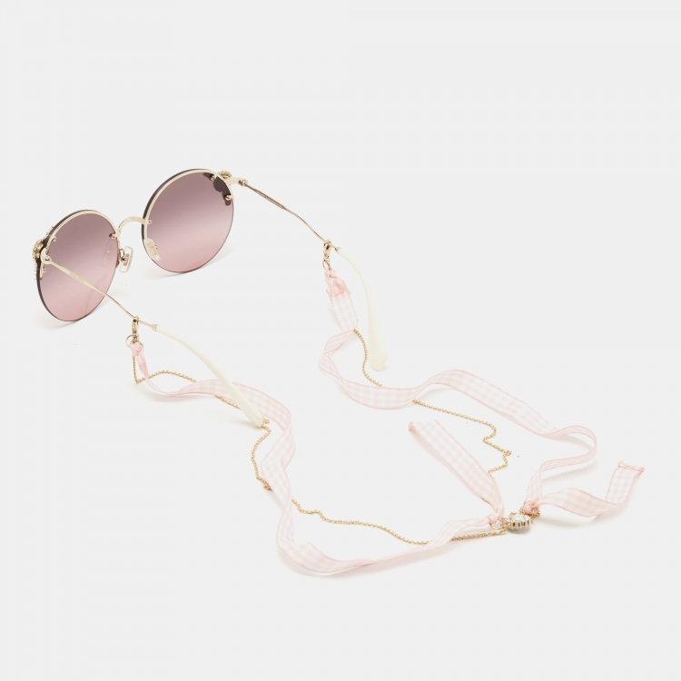 Pre Owned Miu Miu Pink SMU52T Manière Pearl Embellished Round Sunglasses