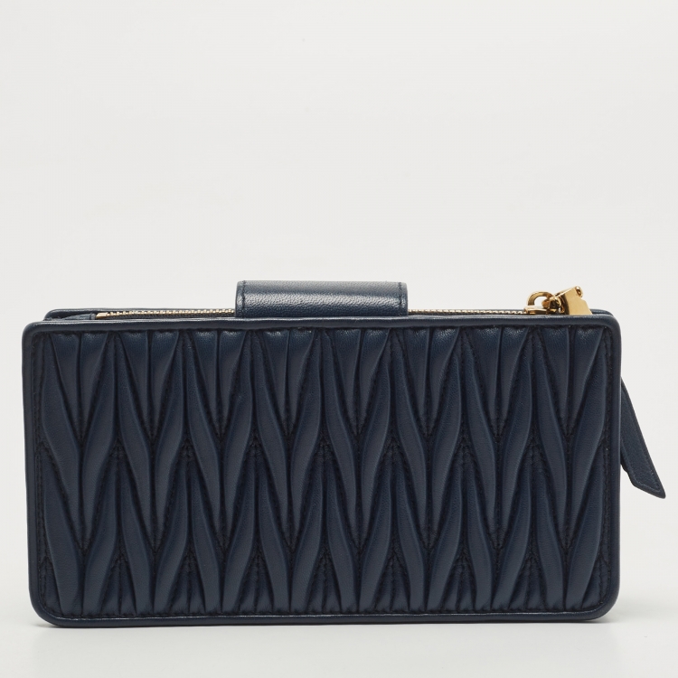 Pre Owned Miu Miu Navy Blue Leather Phone Crossbody Bag