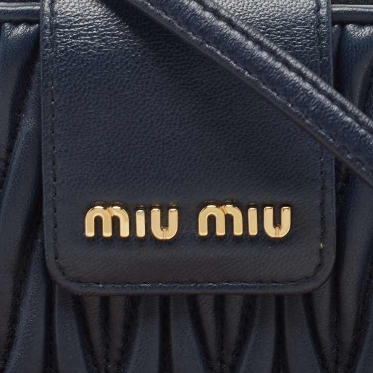 Pre Owned Miu Miu Navy Blue Leather Phone Crossbody Bag