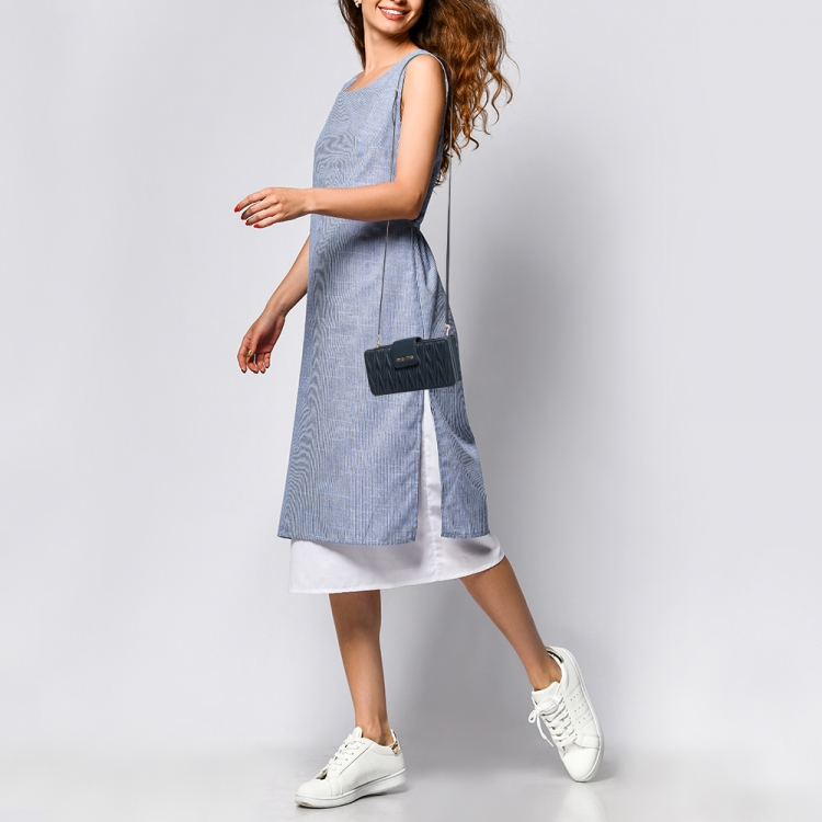 Pre Owned Miu Miu Navy Blue Leather Phone Crossbody Bag