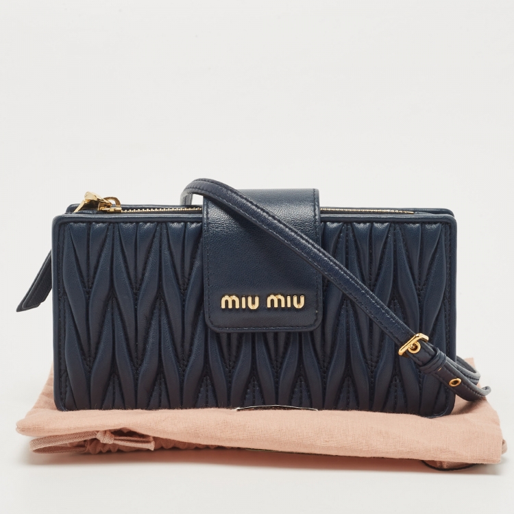 Pre Owned Miu Miu Navy Blue Leather Phone Crossbody Bag